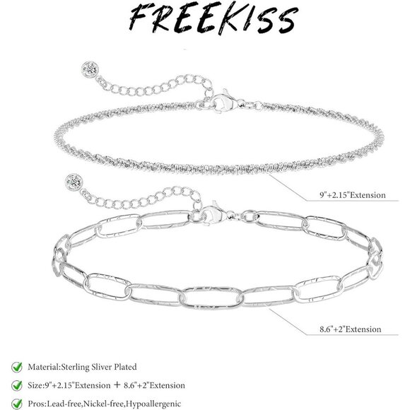 2 Layered Paper-SL Beaded Cuban Link Waterproof Adjustable  Anklet for Women - Picture 4 of 9